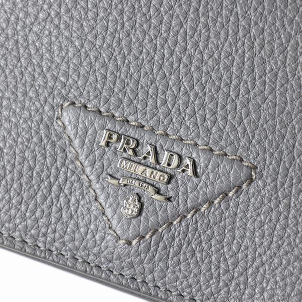 Prada Marmo Marble Grey Vitello Daino Leather Silver Triangle Logo Bifold - Picture 2 of 7